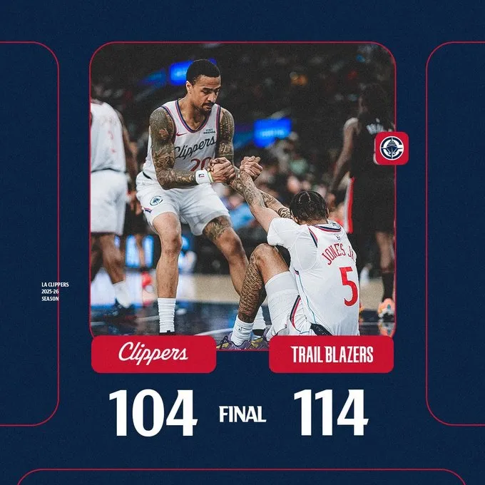 OD体育入口-快船分享本场比赛失利海报,球队常规赛战绩来到39胜37负